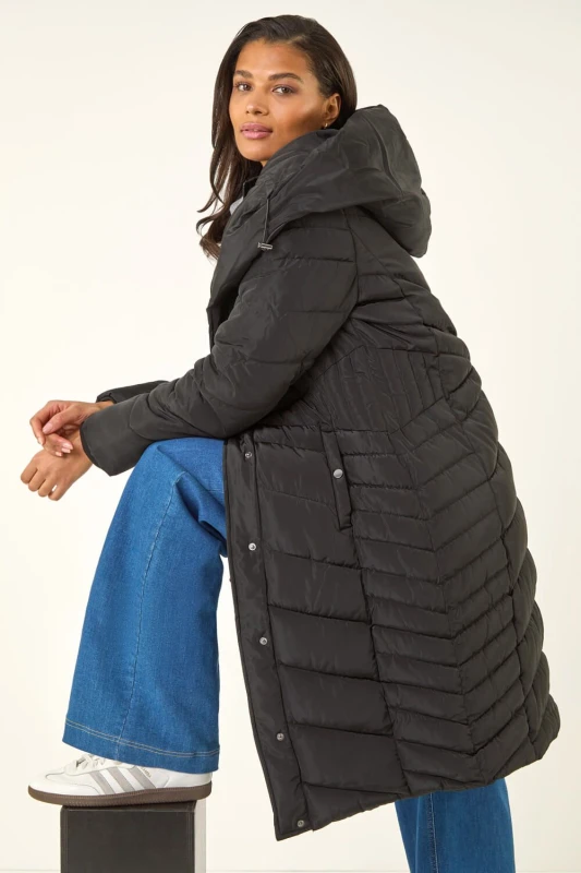 Image of Roman Womens Hooded Quilted Coat in Black Size: 20 Black Female 20