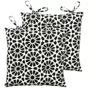 Image of Furn. Geometric Mosaic Pintuck Polyester Filled Seat Pads With Ties (pack Of 2) Cotton Black