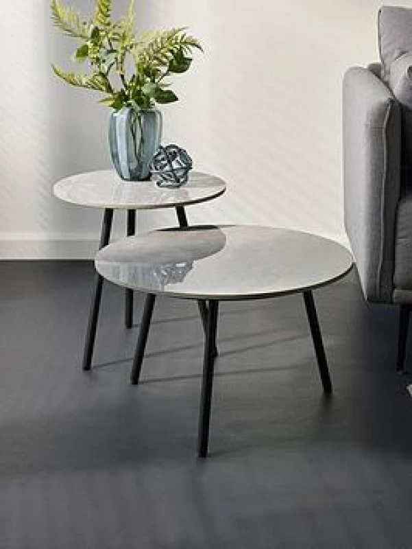 Image of SO'HOME Caius Round Marble Side Tables (Set of 2) Marble Grey ONE SIZE