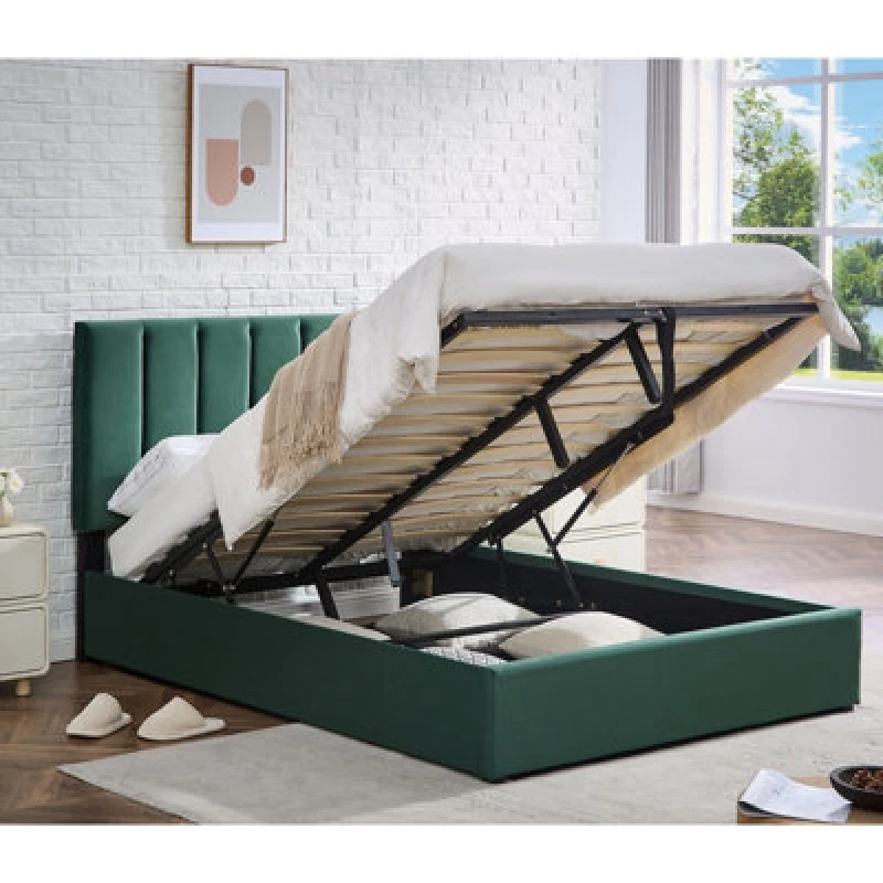 Image of Ottoman Storage Bed Frame With Underbed Storage, Adjustable Channel Tufted Headboard