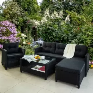 Image of Fwstyle - 4 Piece Rattan Garden Furniture Set Corner Wicker Sofa Chair and Table Charcoal - Charcoal