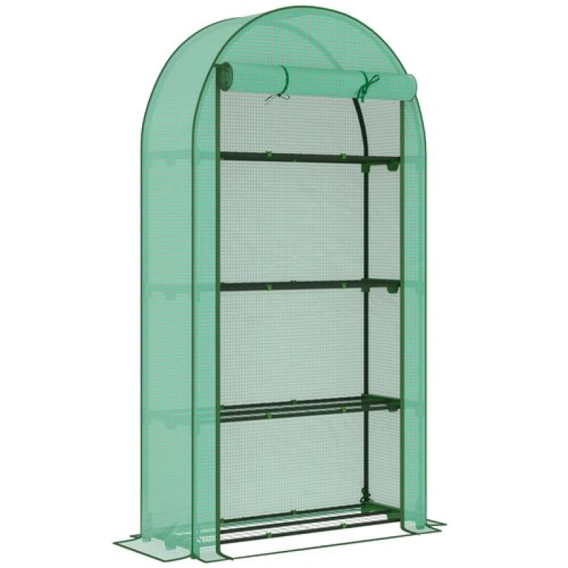 Image of Outsunny 4 Tier Mini Greenhouse with Reinforced PE Cover, Green Green