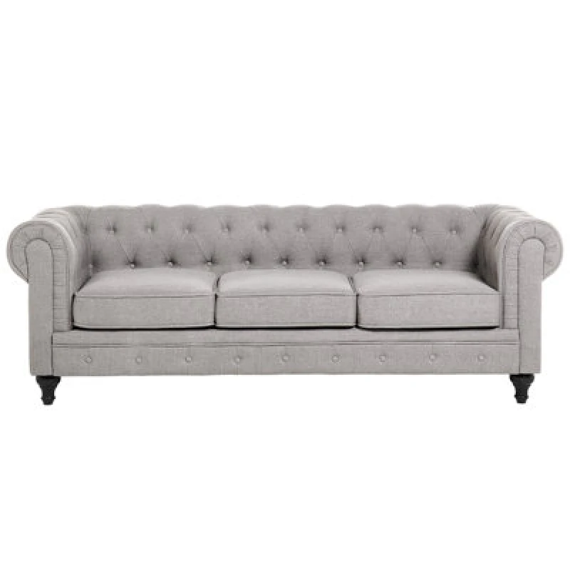 Image of Beliani Sofa 3 Seater Chesterfield Fabric Light Grey