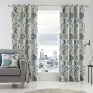 Image of Fusion Sander Geometric Print 100% Cotton Eyelet Lined Curtains, Duck Egg, 46 x 72 Inch