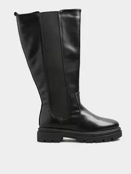 Image of Yours Extra Wide Fit Elastic Knee Cleated Boot - Black, Size Eee, Women