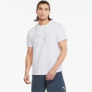 Image of PUMA Logo Short Sleeve Mens Running T-Shirt, White/Multi Col, size Small, Clothing