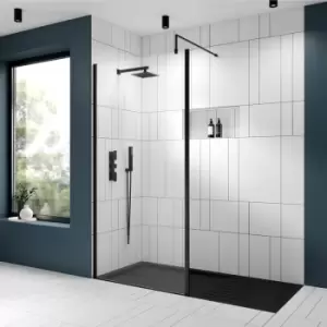 Image of Nuie - Outer Framed Wetroom Screen 700mm w x 1850mm h with Support Bar 8mm Glass - Matt Black