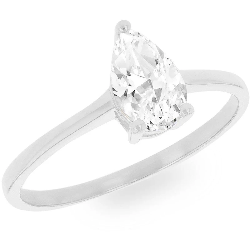 Image of Be You 9ct Gold Pear CZ Ring White Gold female k