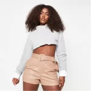 Image of Missguided Faux Leather Belted Shorts - Brown