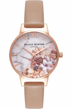 Image of Ladies Olivia Burton Marble Floral Sand & Rose Gold Floral Watch OB16CS02