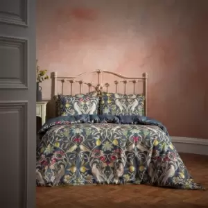 Image of Songbird Traditional Floral Printed Piped Duvet Cover Set Navy, Navy / Double