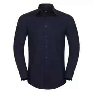 Image of Russell Collection Mens Long Sleeve Easy Care Tailored Oxford Shirt (19.5inch) (Bright Navy)