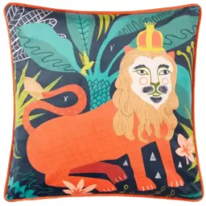 Image of Lion Illustrated Cushion Navy, Navy / 43 x 43cm / Cover Only