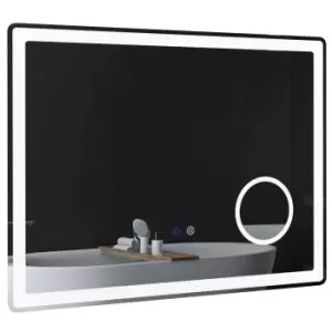 Image of kleankin LED Bathroom Mirror with Lights, 3X Magnifying Mirror, Dimming Lighted Bathroom Mirror, Vanity Mirror with 3 Colour Front and Backlit, Smart