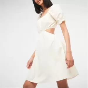 Image of Missguided Tall Puff Sleeve Poplin Cut Out Mini Dress - Cream