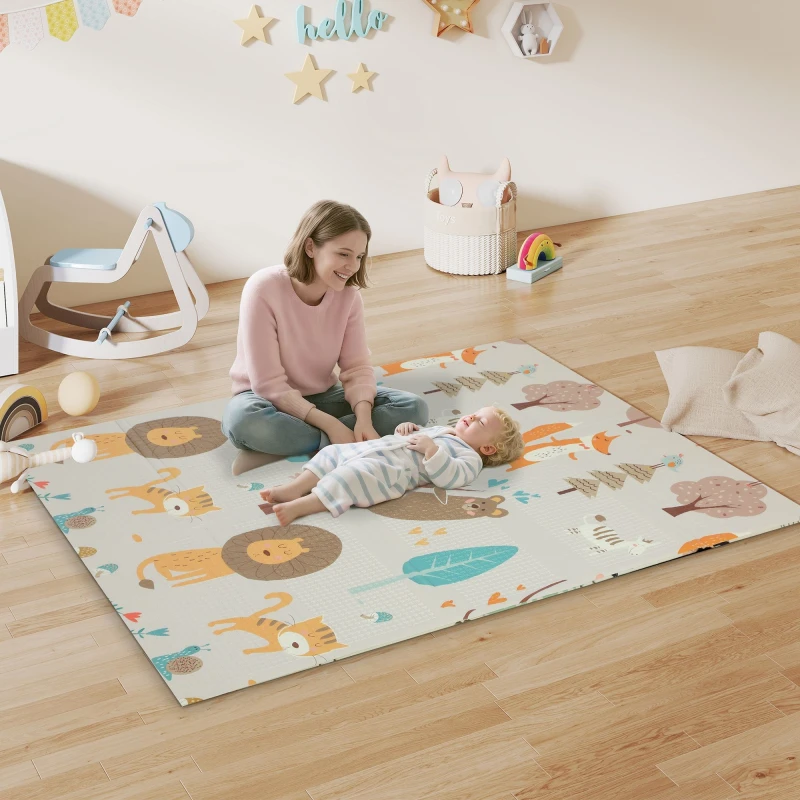 Image of AIYAPLAY Baby Play Mat, Double Sided Crawling Mat, Animal Theme Multicolor Unisex
