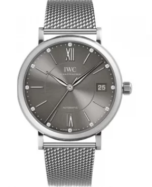 Image of IWC Portofino Automatic Grey Diamond Dial Mesh Band Womens Watch IW458110 IW458110