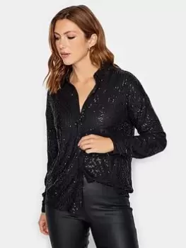 Image of Long Tall Sally Black Sequin Shirt, Black, Size 10, Women