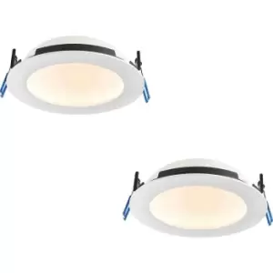 Image of 2 PACK Anti-Glare Recessed IP65 Ceiling Downlight - 15W CCT LED - Matt White