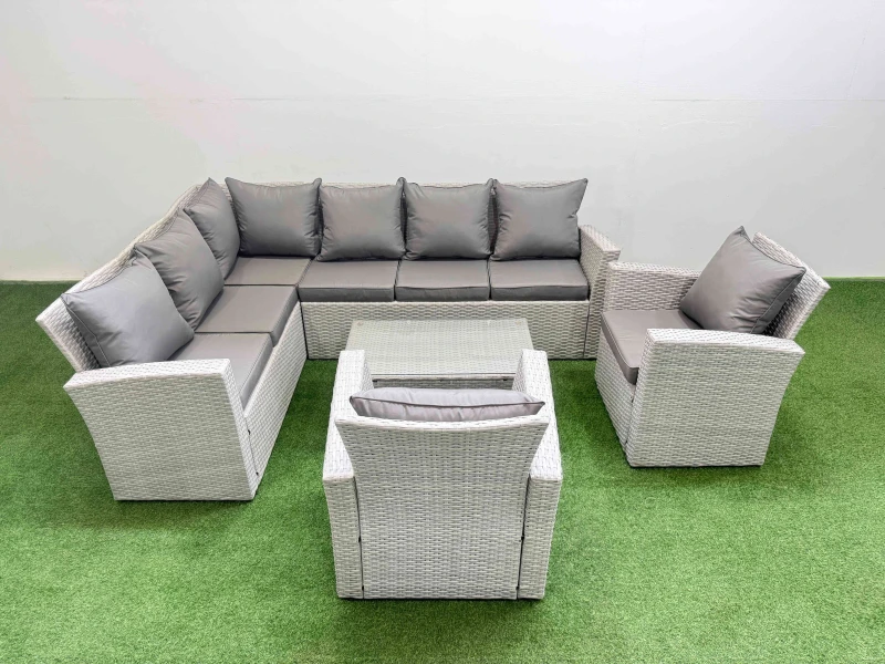 Image of Fimous 8 Seater Garden Outdoor PE Rattan Furniture Set with 2 Chair in Light Grey Light Grey Unisex