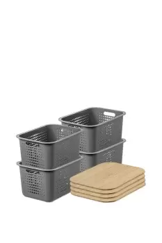 Image of 'Recycled Basket 20' with bamboo lids x4