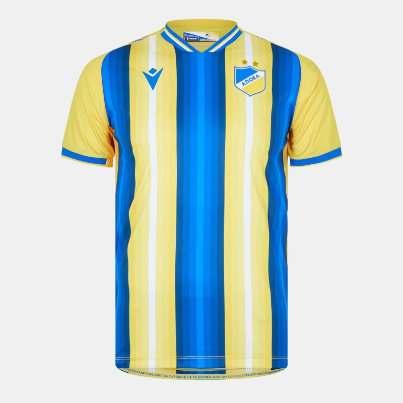 Image of Macron Apoel Home Shirt 2023 2024 Adults Yellow/Blue male Small