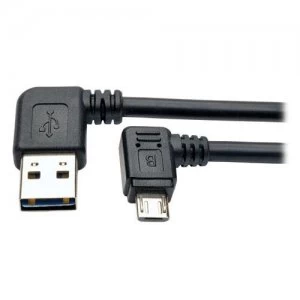 Image of Tripp Lite Dedicated Reversible USB Charging Cable (Left / Right Angle Reversible A to Right Angle 5-Pin Micro B) Black 0.91 m (3-ft.)