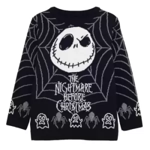Image of Nightmare Before Christmas Girls Jack Skellington Web Knitted Jumper (9-10 Years) (Black/White)