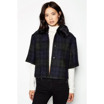 Image of Jack Wills Auckland Wool Blend Check Cape Jacket - Green