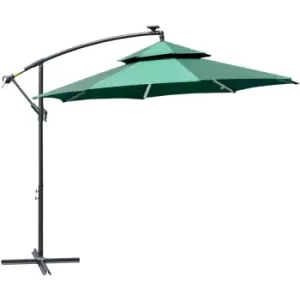 Image of Outsunny - 3(m) Cantilever Parasol Hanging Banana Umbrella w/ lights, Green - Green