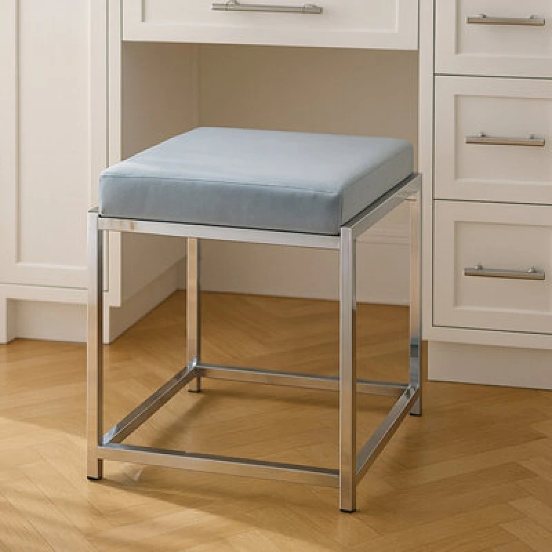 Image of Orsina Allure Powder Blue Velvet And Silver Stool