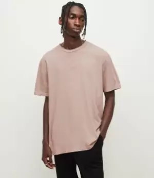 Image of AllSaints Mens Refract Crew T-Shirt, Pink/Red, Size: M