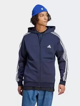 Image of adidas Future Icons 3 Stripe Full Zip Hoodie, Navy, Size XS, Men