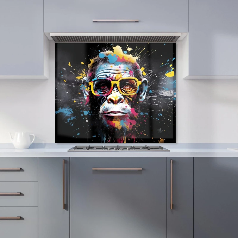Image of Warren Reed - Designer Coloured Splashart Monkey Face Kitchen Splashback in Blue Size: 700mm x 650mm Blue Unisex 700mm x 650mm