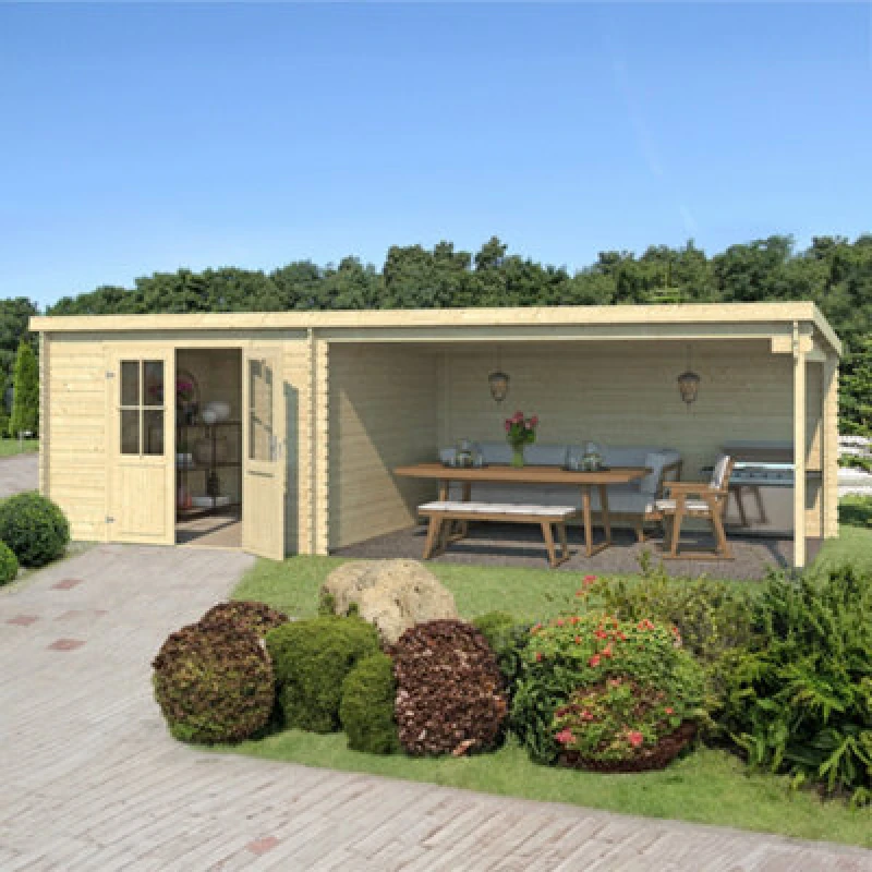 Image of Lasita Maja Lasita Osland St Louis With Veranda - 2.92M X 6.81M - Pent Roof Log Cabin Summer House