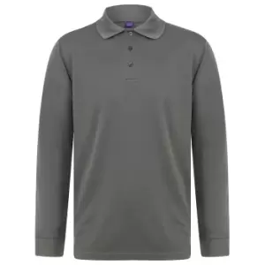 Image of Henbury Adults Unisex Long Sleeve Coolplus Piqu Polo Shirt (M) (Charcoal)
