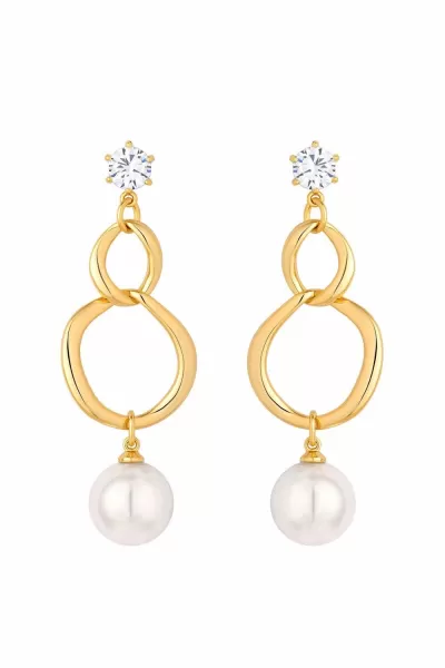 Image of Gold Plated Polished And Pearl Drop Earrings