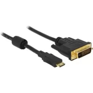Image of Delock HDMI / DVI Adapter cable HDMI-Mini-C plug, DVI-D 24+1-pin plug 2m Black 83583 incl. ferrite core, screwable, gold plated connectors HDMI cable