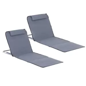 Image of Outsunny 2pc Beach Mat/Reclining Chair Set w/ Pillow - Grey