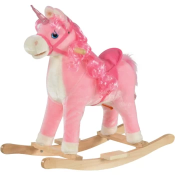 Image of Homcom - Kids Ride-On Rocking Horse w/ Wood Frame Plush Cushion Sound Pink