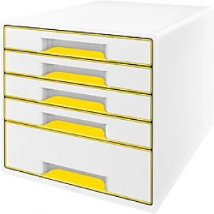 Image of Leitz WOW Cube Desk Drawer Filing Unit Dual Colour 5 Drawers A4 White, Yellow 28.7 x 27 x 36.3 cm