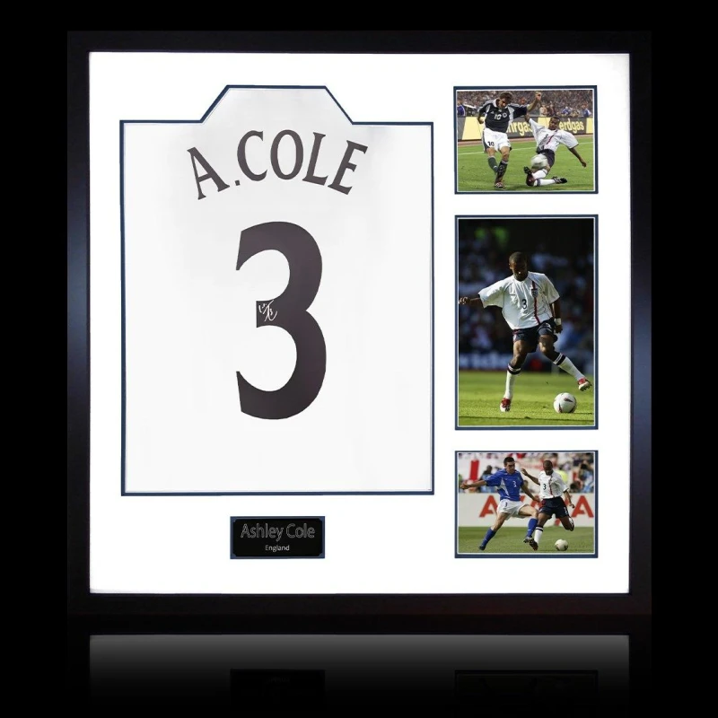 Image of The Fan Cave Ashley Cole Signed England Shirt Elite Frame White unisex 820mm x 82