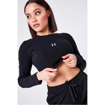 Image of 11 Degrees Long Sleeve Mesh Crop T Shirt - Black