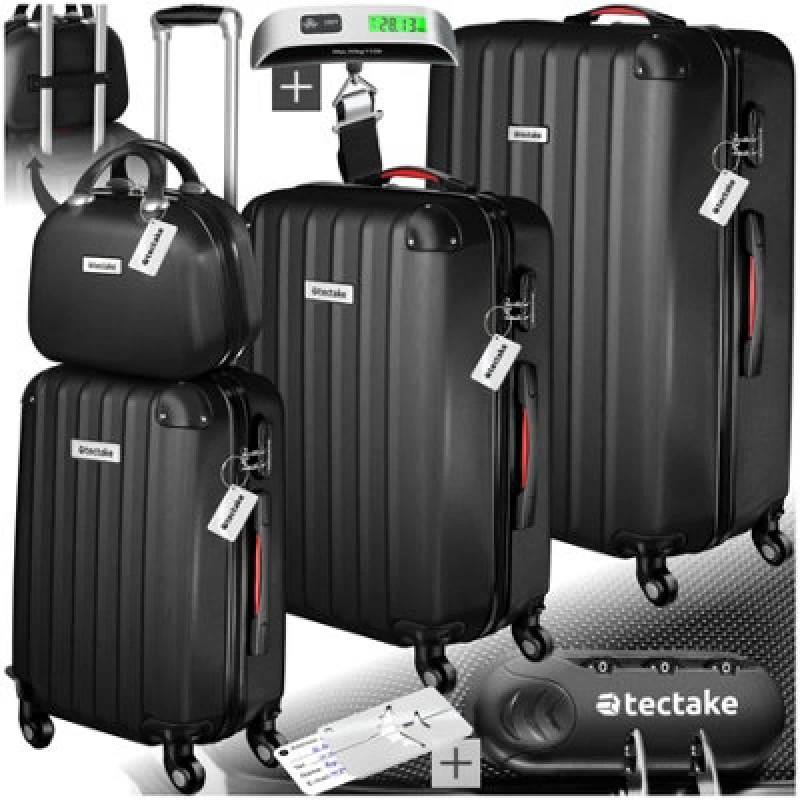 Image of Tectake Suitcase Set Cleo - 3 Suitcases, 1 Beauty Case, Including Luggage Scales And Tags - Black