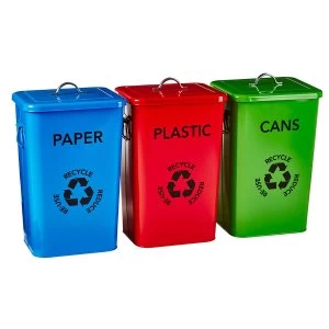 Image of Premier Housewares Plastic, Paper & Cans 26L Recycling Bins - Set of 3