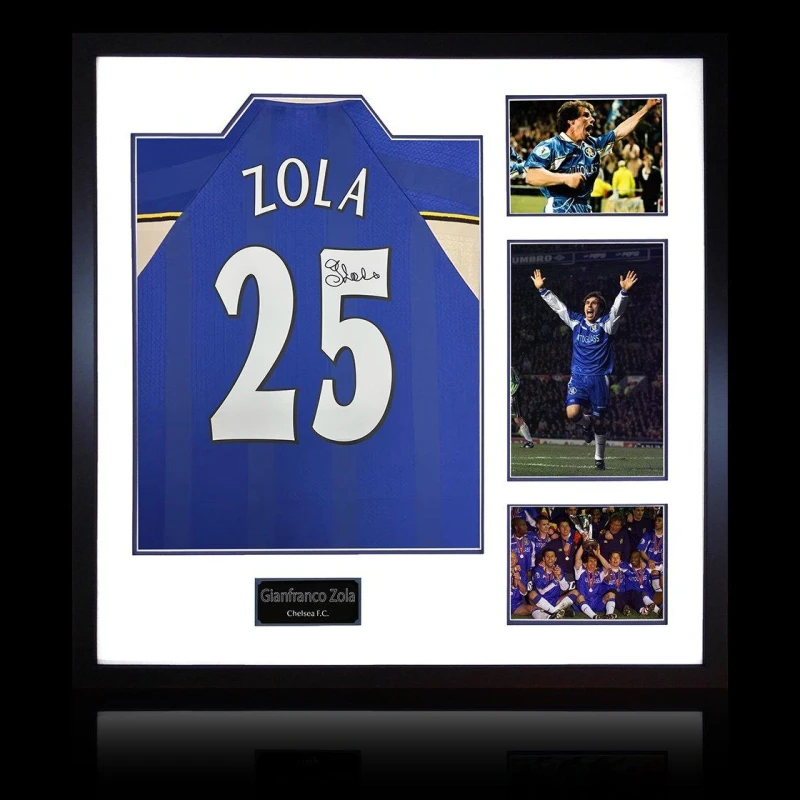 Image of The Fan Cave Gianfranco Zola Signed Chelsea Premier League Shir Blue unisex 820mm x 82