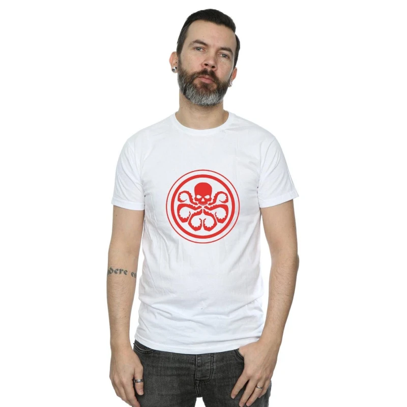 Image of Marvel Marvel Men Hydra Logo Cotton T-Shirt in White Size: Small White S Male 5057864507768