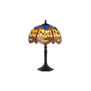 Image of 1 Light Octagonal Table Lamp E27 With 30cm Tiffany Shade, Blue, Orange, Crystal, Aged Antique Brass