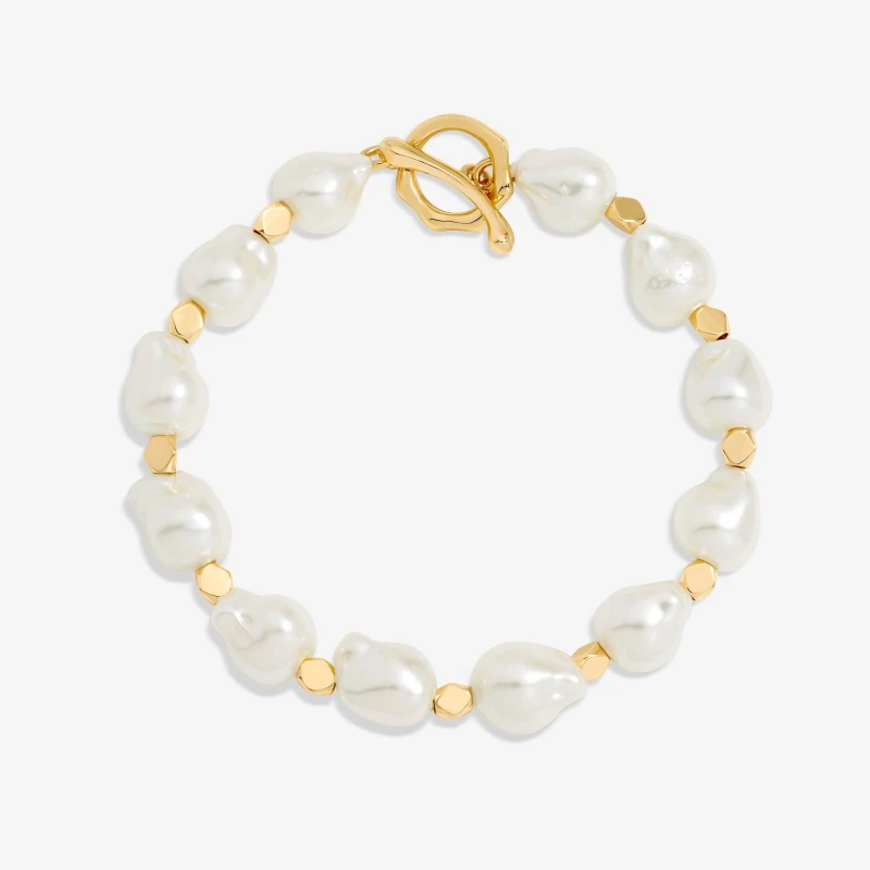Image of Jon Richard Gold Plated Pearl T Bar Bracelet Gold female One Size