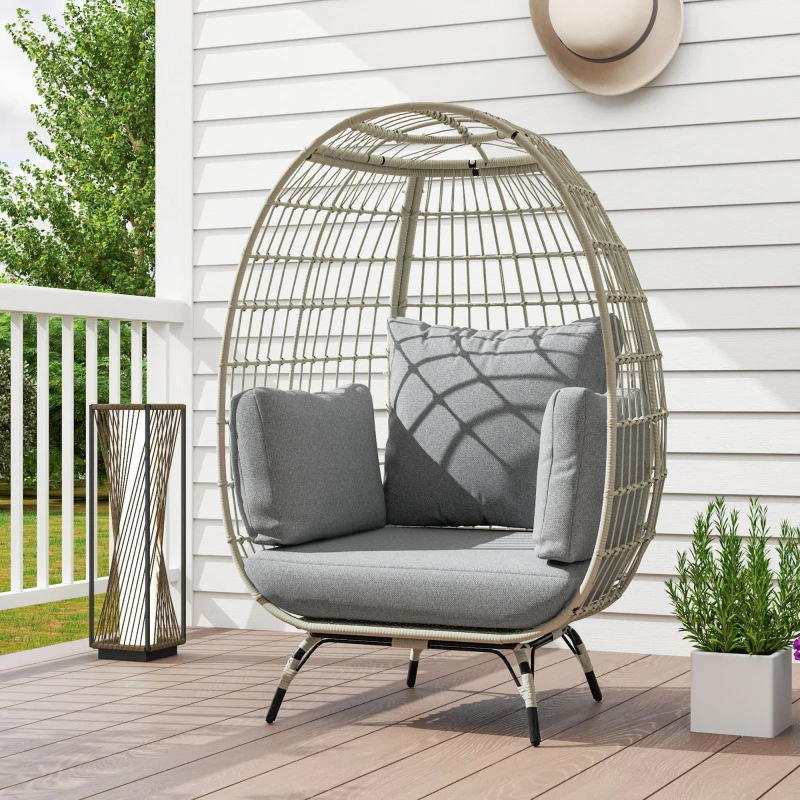 Image of Outsunny PE Rattan Egg Chair w/ Padded Cushions for Garden, Charcoal Grey 867-124V00CG